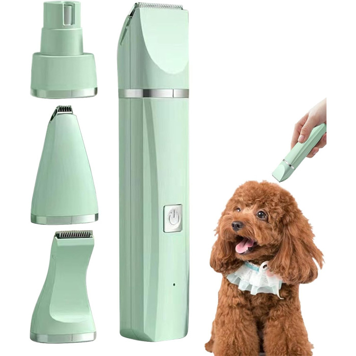 Електричний триммер для собак 4-в-1 безшумний бездротовий для грумінгу, обрізки кігтів та догляду за шерстю, підходить для цуценят, зелений