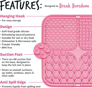 Килимок для годування собак та котів Bugalugs Licky Mats, 2 шт. (рожевий/блакитний), 100% харчовий BPA-free, зменшує стрес та тривогу