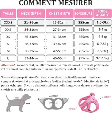 Нашийник для котів Qianruida з повідком, регульований, зручний, дихаючий, світловідбиваючий (Рожевий, XXXS)