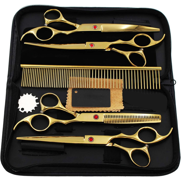 Набір професійних ножиць для грумінгу собак 6CR Edelstahl, набір для догляду за тваринами, ножиці для собак та котів (жовтий)