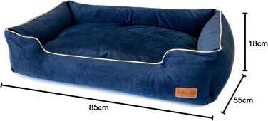 Собаче ліжко з велюру, миюче диван з високими бортиками – для маленьких та великих собак (M (80x50x18 см), Marine)