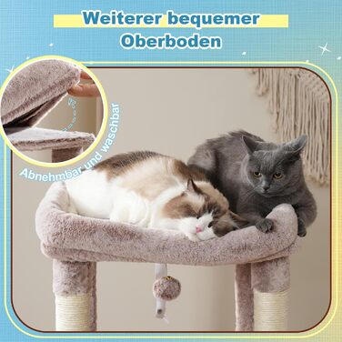 Котячий будиночок Hey-brother Kratzbaum з великими платформами для великих котів, 127 см, з драбиною, 2 печери, гамак, сизаль, кошик, MPJ071W (пісочний)