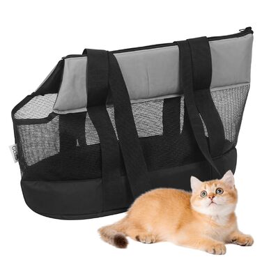 Транспортна сумка для котів та собак до 5 кг: дихаюча переноска з пряжкою, портативна сумка для маленьких тварин, чорна