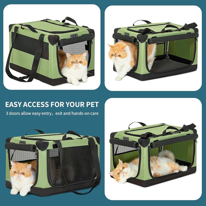 Складана транспортна сумка Petsfit для собак і котів XS, зелена, для подорожей та авто, міцна тканина, регульований чохол, посилені шви