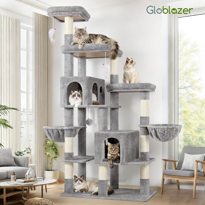 Комплекс для котів Globlazer Kratzbaum 189 см з будиночком та іграшками, сірий