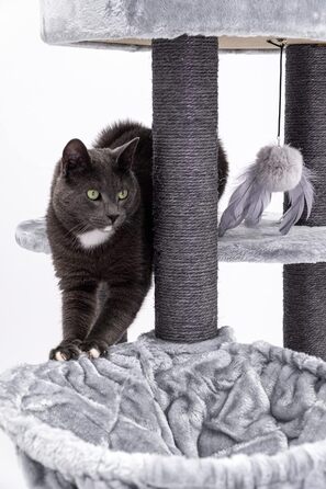 Котячий дряпак Petrebels Charlotte 134 см, преміум-якість, з гамаком, лежаком і будкою, сірий