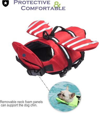Жилет рятувальний для собак з плавцями, для собак з проблемним підборіддям, легкий та безпечний для водних видів спорту, з ручкою та світловідбиваючими елементами, для малих, середніх та великих собак (XS, Червоний)
