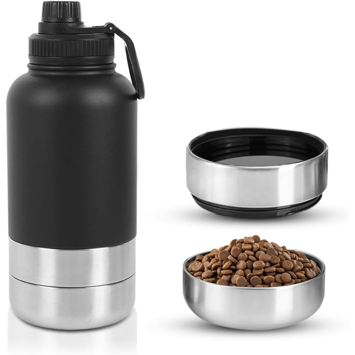 Водяна пляшка для собак на винос 950 мл - 4-в-1 з мисками для води та їжі, ізольована сталева пляшка для собак, BPA-Free, аксесуари для собак для подорожей, походів, прогулянок