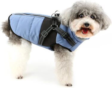 Тепла куртка для собак Yorkie та Chihuahua з підкладкою з флісу та інтегрованим повідком, вітронепроникна, (S, блакитна)