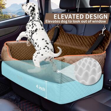 Автокрісло для собак великих та середніх порід – підвищення для собак з Memory Foam, до 25 кг або 2 маленькі собаки, знімний та пральний лежак з товстим матрацом та кишенями для зберігання, Рожевий (Large, Коричневий)