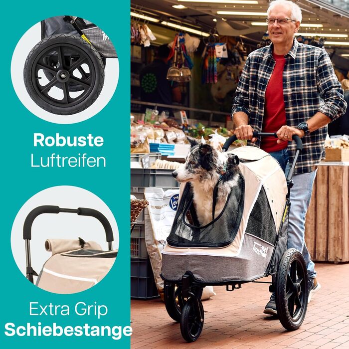 Innopet Sporty Evolution Latte: прогулянка для собак 2-в-1 (будка та велосипедний причіп), бежевий/сірий, до 30 кг, з дощем та світловідбивачами