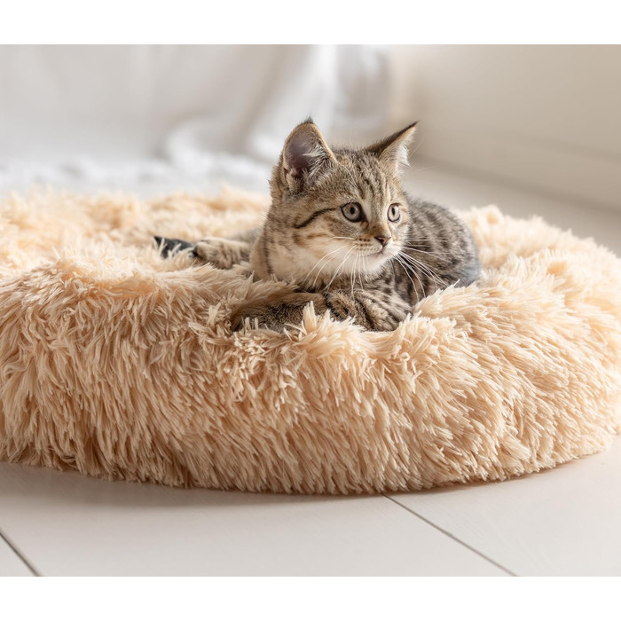 Ліжко для собак та котів Dehner Cookie, Ø 58 см, висота 14 см, поліестер/плюш, сірий