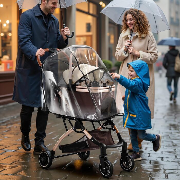 Візок для котів та собак Gimars 20кг, 4-в-1, складання, поворот 360°, гумові колеса, гальмо, захист від дощу, регульована ручка, хакі