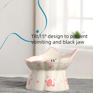 Керамічний годівниця для котів з підставкою, нахилений дизайн, захист шиї, запобігання зворотної течії, чорний/білий/рожевий