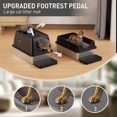 Лоток для котів Citylife Edelstahl з кришкою, XXL, закритий, з двошаровим килимком та совком, двостулковий, легко чиститься, з нейтралізацією запаху (Чорний)