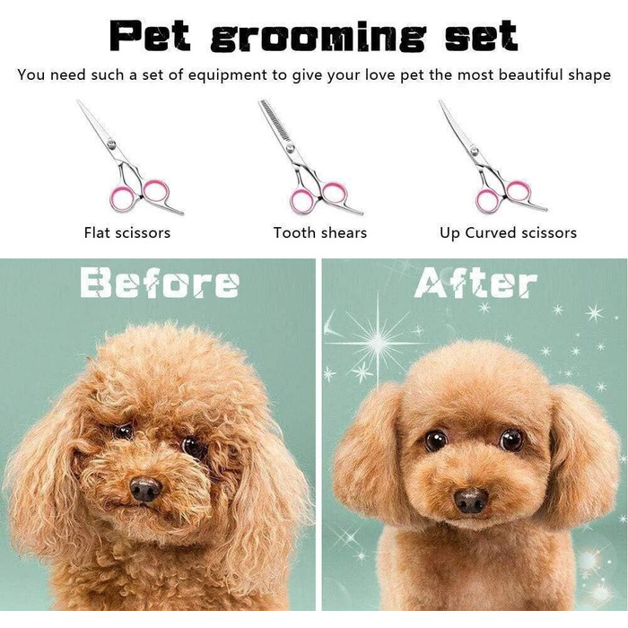Набір професійних інструментів для грумінгу собак та котів: ножиці, тример, щітка, кусачки для нігтів. Нержавіюча сталь, 7 дюймів