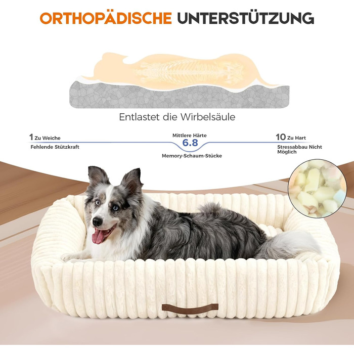 Ортопедичний лежак для собак великих порід, лежанка для собак XL, з м'якою подушкою для шиї, знімний та пральний килимок, з ручками (Бежевий, 109 * 76 * 20 см)