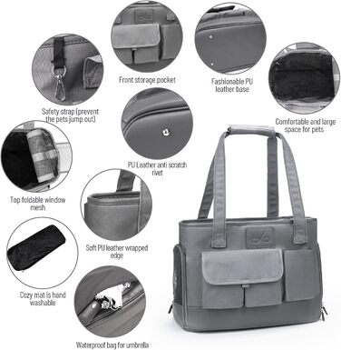 Транслювач для собак та котів Johomviin, переноска для домашніх тварин, складна, водонепроникна, преміум-оксфорд, сіра