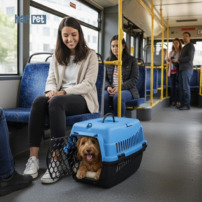 Транспортна переноска для тварин Happet ABBA M сірого кольору 56x37x37 см – міцна переноска з пластику для котів та маленьких собак, портативна переноска для подорожей та котів