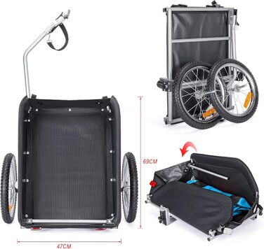 Велосипедний причіп CXWXC зі стоп-кабелем, великий об'єм 120л, вантажопідйомність 40кг, складаний вантажний причіп з тентом та прапорцем безпеки - ідеальний для щоденного транспортування, блакитний