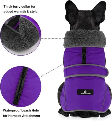 Зимовий теплий пуловер для собак Dogchee з флісовим коміром, куртка для собак, одяг для тварин, світловідбиваюча підкладка з флісу, теплий одяг для маленьких, середніх та великих собак, розмір XXXL (обхват грудей 88-113 см, довжина спини 70 см), фіолетови
