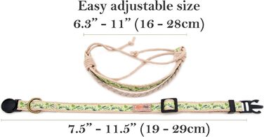 Набір нашийників для котів Pettsie та браслети дружби, безпечний дизайн з м'якої бавовни, D-подібне кільце для аксесуарів, регульований розмір 19-29 см, зелений