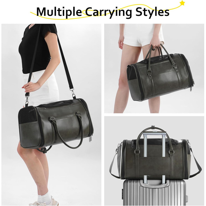 Сумка-переноска для тварин Johomviin: стильна сумка з екошкіри для собак та котів до 6,8 кг, схвалена авіакомпаніями, з дихаючою сіткою та плечовим ременем (зелена)