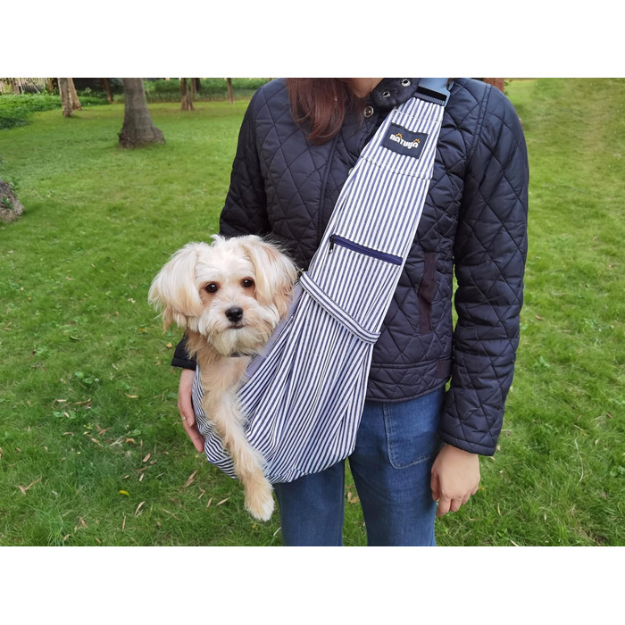 Сумка-переноска для собак NATUYA з сітчастою кишенею - переноска для собак та котів, блакитна смужка, для тварин вагою 2,3-6,8 кг