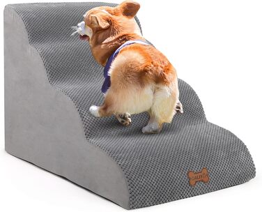 Сходинки для собак Caliyo, 3/4 сходинок, для маленьких собак, з високощільним губчастим матеріалом, знімний чохол та антиковзаюче покриття (60 x 40 x 40 см, сірий)