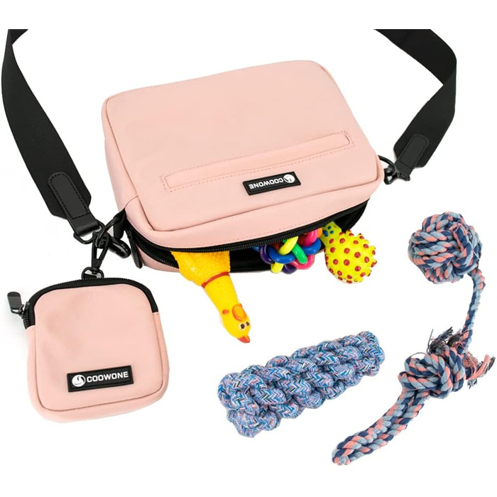 Сумка для ласощів для собак COOWONE: водонепроникна сумка для прогулянок з диспенсером для собачих екскрементів (Рожева)