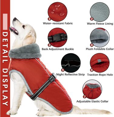 Водонепроникний теплий зимовий одяг для собак середніх порід, червоний, XL - куртка для собак
