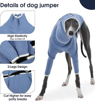 Пуловер IECOii для собак з навушниками, теплий зимовий костюм для грейхаундів, курчаків, віппетів, блакитний, розмір M