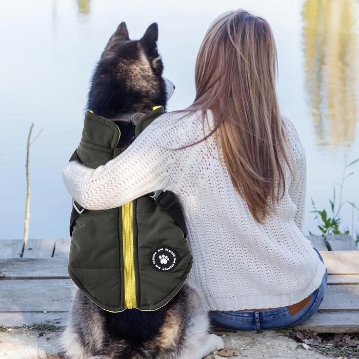 Зимовий теплий одяг для собак з блиском, тепла куртка для цуценят, собак середніх та великих порід (зелений, L)