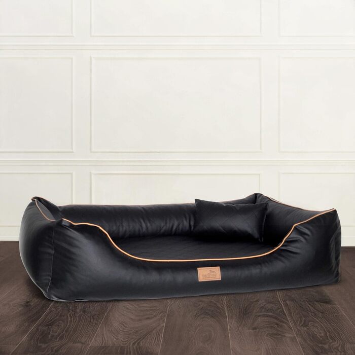 Ортопедичне ліжко для собак Tierlando® Louis з степленого штучного шкіровинилу в клітинку з матрацом з Memory Foam, розмір 100x75 см, колір: чорний