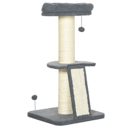 PawHut Cat Tree Велике 92 см Котяче дерево з імітацією баранячої шкіри, дряпаючим стеблом, платформою та ігровим м'ячем, темно-сіро-кремово-біле