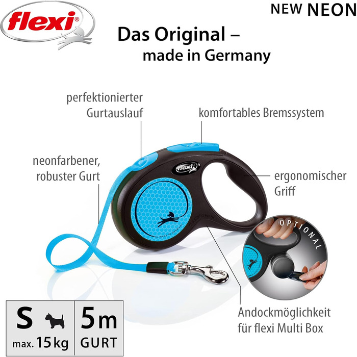 Повідок-рулетка Flexi New Neon S, чорний/неоново-синій, 5 м для собак