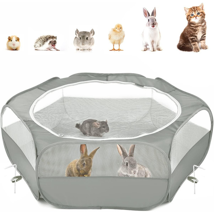 Pawaboo: Переносне вольєр для дрібних тварин - кроликів, котів, собак, хом'яків. Сітчаста переносна клітка з водонепроникним дном та блискавкою - сірого кольору