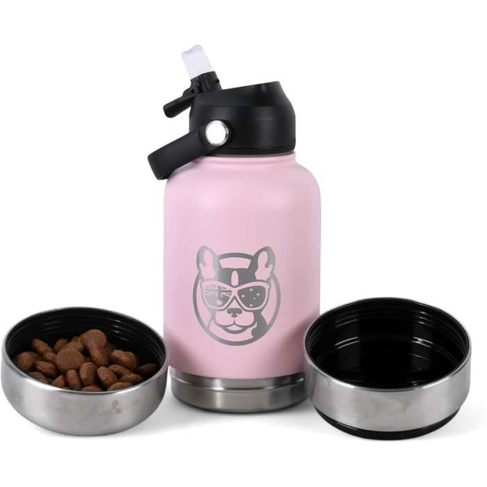 3-в-1 пляшка для собак з мискою та відсіком для ласощів, 1 л, Babyrosa | Без BPA, ізольована, для прогулянок