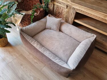 М'яке ліжко для собак та котів Teo 60x40 см, коричнево-бежеве, з можливістю прання