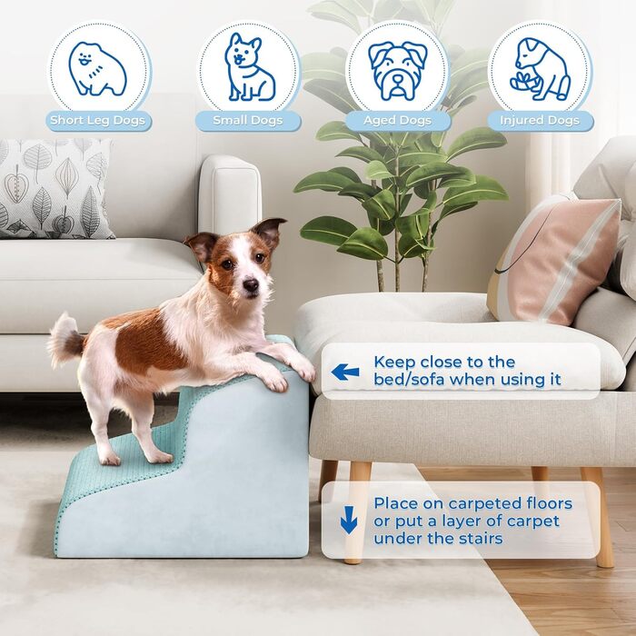 Сходинки для собак та котів, 3 ступені, 40 см, сірі (блакитні), миються, протиковзкі