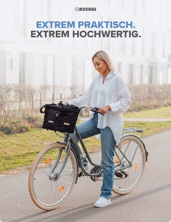 Фронтальний велосипедний кошик BÜCHEL | Складана сумка-кошик для покупок | З кріпленням Express для швидкого встановлення | Чорний | Аксесуар для велосипеда