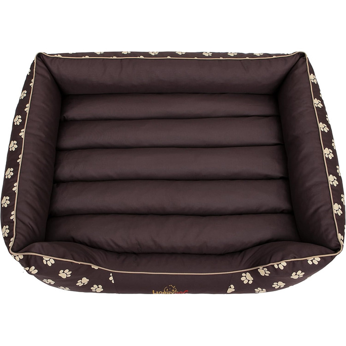 Ліжко для собак Prestige, M, 110x90 см, коричневе з лапами. Знімна та пральна наволочка. Підходить для собак маленьких, середніх та великих порід.