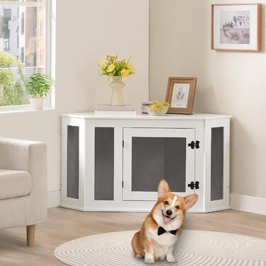 Клітка для собак Eck, переносна будка для домашніх тварин, для дому, 113 x 60 x 60 см, клітка для собак маленьких та середніх порід, багатофункціональна, вінтажний стиль, знебарвлений білий колір ADCWT0801