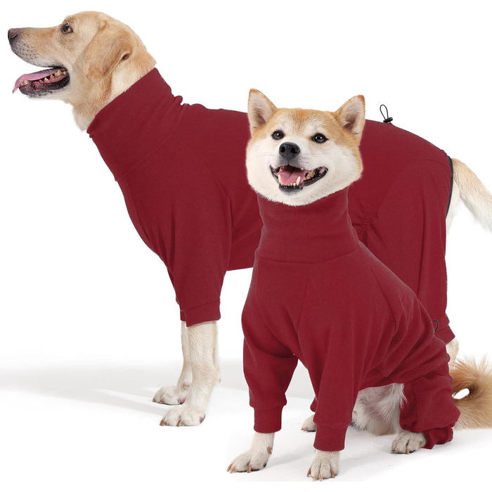 Теплий зимовий костюм для собак, флісовий пуловер з ніжками, м'яка тепла сорочка для собак маленьких та середніх порід, теплий халат для собак, флісова піжама (L, Червоний)