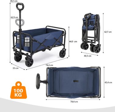 Бонло - візок-трансформер для покупок, кемпінгу та відпочинку на природі, 600D Oxford, 100 кг, сталевий каркас, блакитний