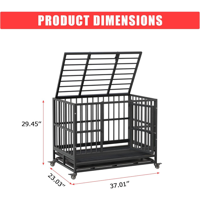 Міцний переносний вольєр для собак, транспортна переноска для великих собак, 94x58.5x74.8 см. Металевий вольєр на 4 колесах з двома дверцятами, знімний піддон. Підходить для малих, середніх та великих собак.