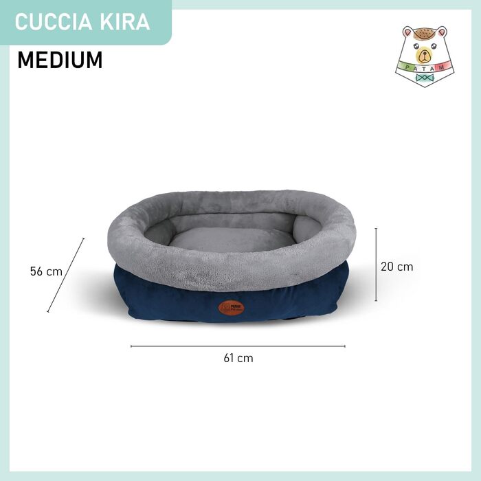 Ліжко для собак та котів Kira – знімний лежак, м'яке та неслизьке, можна прати в машині – Small 51x46x18 см (Medium 61x56x20 см, Синій)