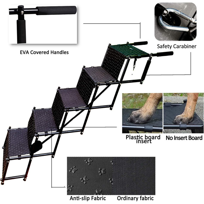 Сходинки для собак, металевий каркас, складані, великі, легкі, портативні, 5 сходинок, для авто, SUV та високих ліжок