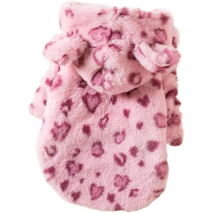 Теплий зимовий халат для собак та котів з капюшоном у леопардовому принті, метод Bucket Teddy, для маленьких та середніх порід (Рожевий, M)