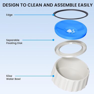 Напійник для собак без розливання, 2 л, великий об'єм, диспенсер, неслизький, без бризок, повільний напійник, без крапель, підходить для собак та котів, блакитний